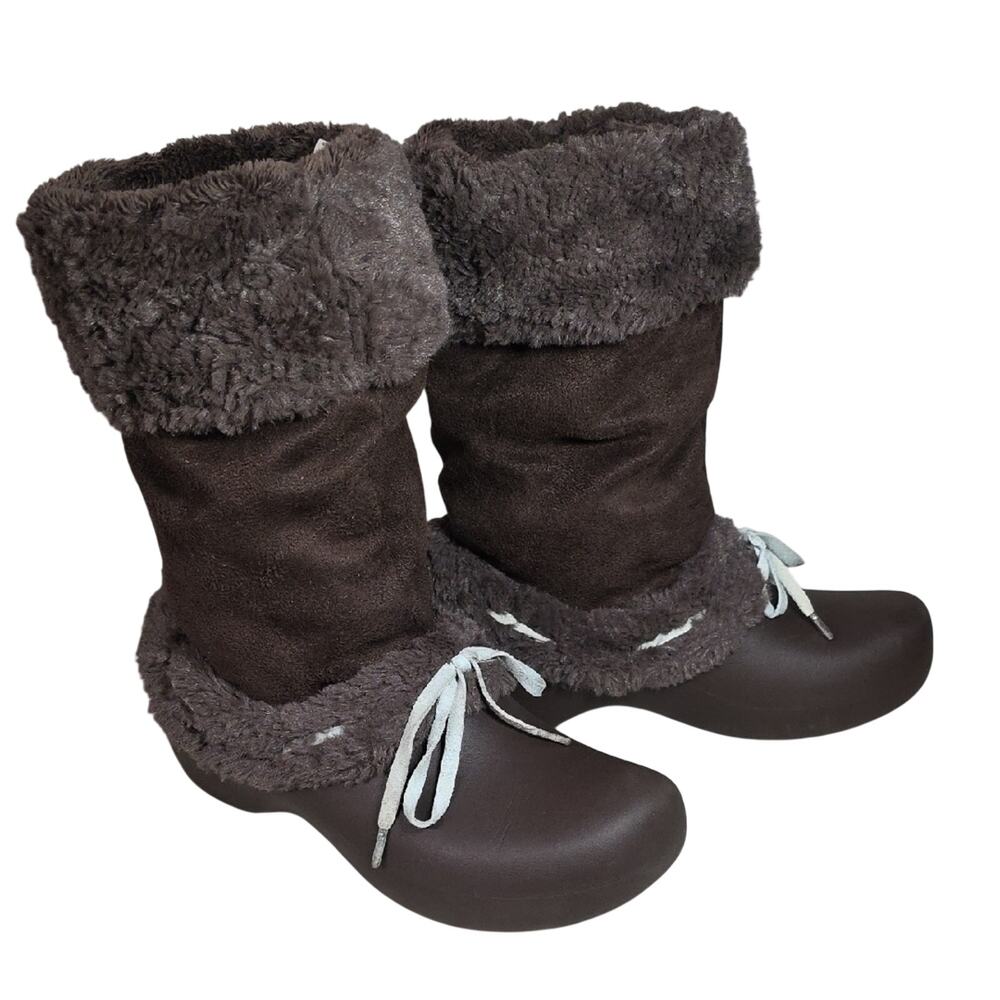 CROCS Nadia Winter Cozy Brown Faux Fur Lined Womens Boots Size 7